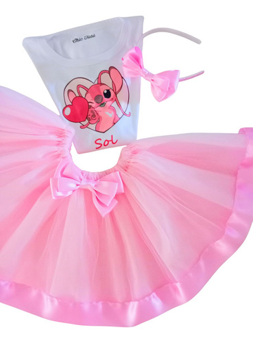 Disfraz Conjunto Tutú Cumpleaños Ángela De Stitch Nenas Rosa 2 Al 14