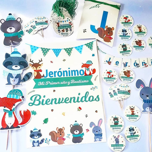 Animalitos Bosque Invierno Kit Impreso 12 Invitados Candybar