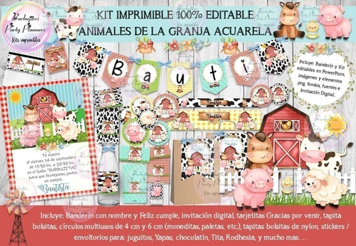 Kit Imprimible Candy Animales De La Granja  100% Editable