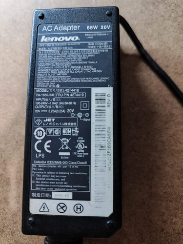 Cargador Lenovo 20v 3.25a 65w 7.9mm*5.5mm 42t4418