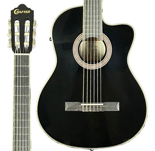 Violão Eletroacústico Crafter Hc-250ce Nylon Bk C/capa! Cor Preto Material Do Diapasão Mahogany Orientação Da Mão Destro