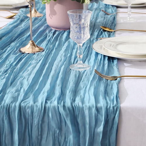 2pzs Caminos De Mesa Gasa Elegante Boho Decoración Boda Color Rosa Chicle Light Blue Mantel Decorativo Decoración de Mesa Decoración de Fiesta Bebé Bautizo Cumpleaños Celebración Estilo Vintage
