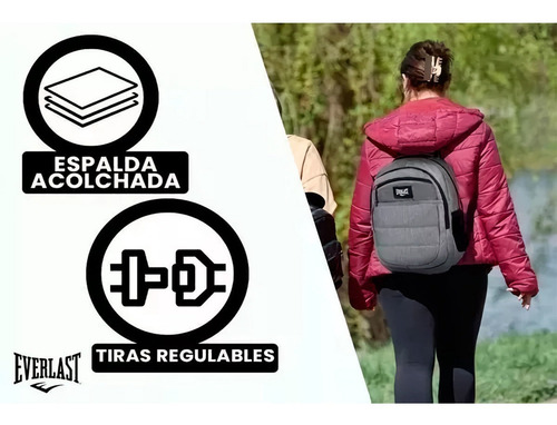 Imagen 5 de 7 de Mochila Porta Notebook Everlast Original Urbana Hombre Mujer