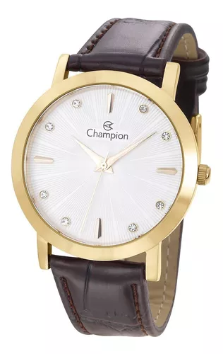 Relógio Masculino Dourado Magnum Pulseira De Couro Cor Da Correia Marrom  Cor Do Fundo Branco