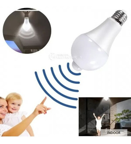 Bombilla LED con sensor de movimiento E27, 9 W, luz blanca fría, 110 V/220 V