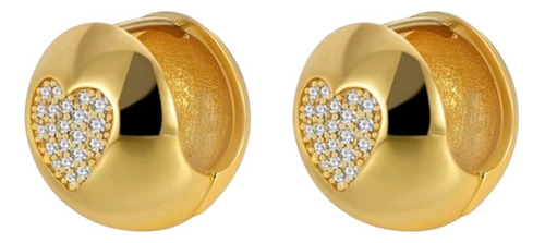 Aros Tipo Bola Con Corazon De Circones Baño De Oro 18k