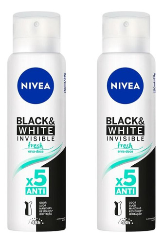 Desodorante Nivea 150ml Inv Black White Fresh Erva Do-kit2un