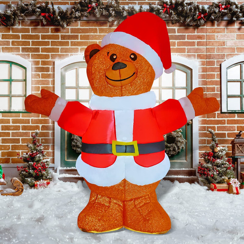 Oso Inflable Navideño De 1,9 M Con Sombrero Led De Papá Noel