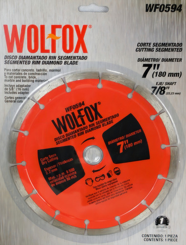 Wolfox Wf0594 Disco Diamantado Rin Segmentado 7in Corte Seco