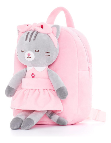 Mochila Para Preescolar Niñas Pequeñas Con Gatito Gris/rosa