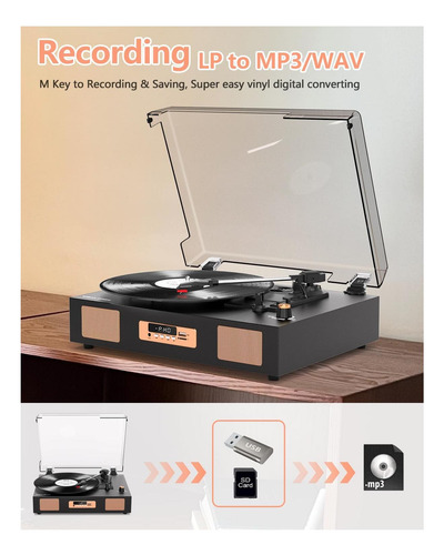 Reproductor De Discos De Vinilo Con Altavoces Estéreo De 3 Y