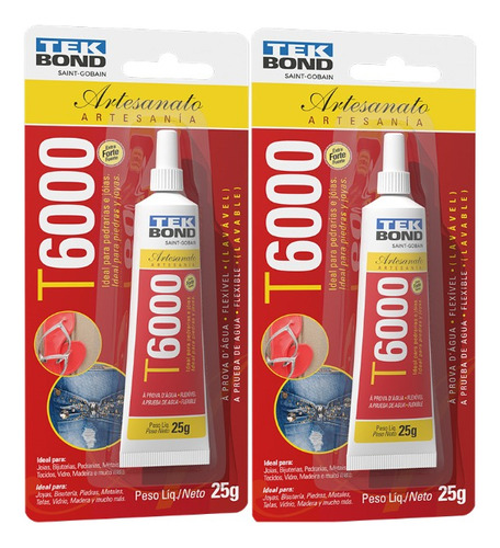 Kit 2x Cola De Artesanato Flexível Transparente T6000 25g