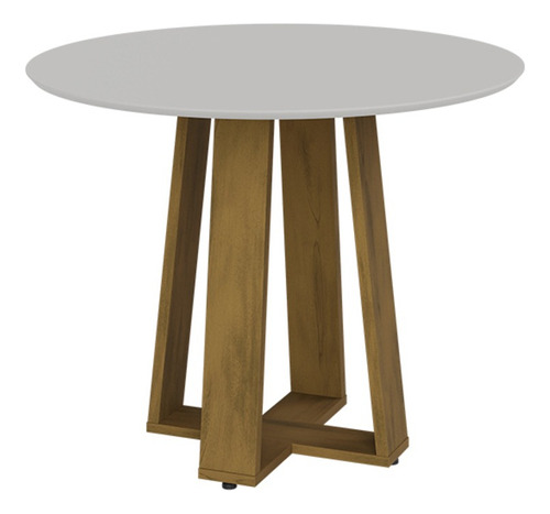 Mesa De Living Comedor Redonda-circular 103cm Mdp Tapa Beige Patas Marrón