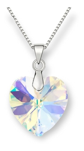 Cadena Collar Con Colgante Corazón De Cristal Blanco Iris