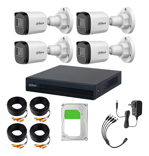 Kit Videovigilancia Cronos 4 Cámaras Dahua Bala B1A21N 2mp + hdd 500gb + Cables + Accesorios - Kit Cctv DTH029-PLUS+500GB (dvr Dahua Xvr1b04-i Circuito Cerrado)