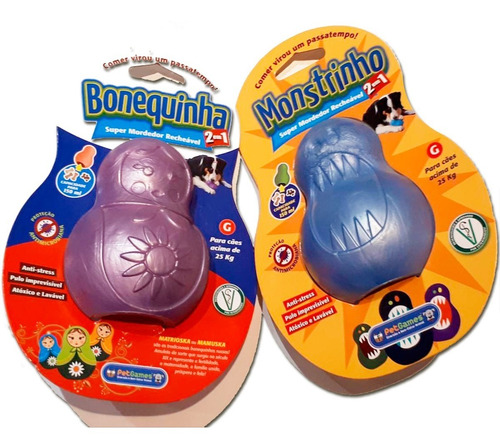 Imagem 1 de 2 de Kit 2 Mordedor Recheável - Tam. (g) Monstrinho + Bonequinha