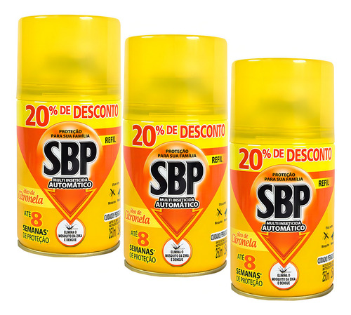 Inseticida Automático Sbp Multi Refil 250ml Citronela Kit 3