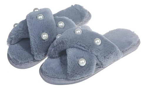 Zapatillas De Hogar Con Punta Abierta De Perlas De Felpa Par