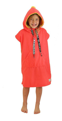 Poncho Toalla 4 A 6 Años Coral C/ Amarillo