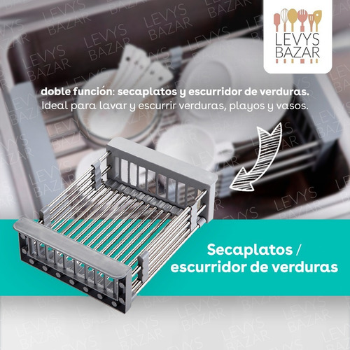 Imagen 2 de 8 de Secaplatos Escurridor Extensible Para Bacha Acero Pileta
