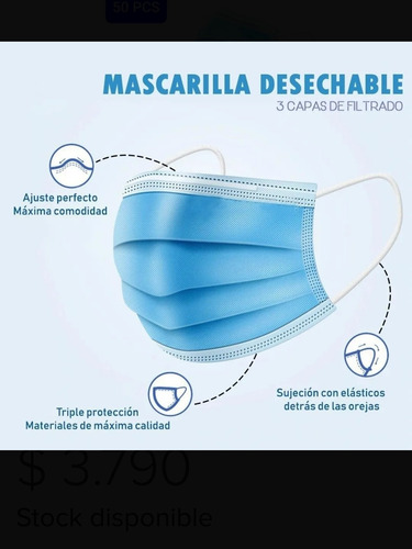 50 Mascarillas Quirúrgicas Desechables Certificadas
