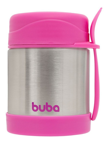 Pote Térmico Inox Parede Dupla Com Talher Buba Rosa 360ml