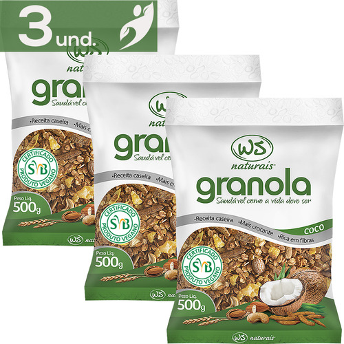 Ws Naturais 3 und granola de coco 500g kit