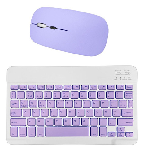 Kit Teclado + Mouse Mini Inalámbrico Bluetooth Morado