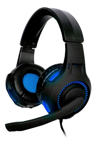 Imagen 3 de 3 de Audífonos gamer Naceb NA-0304 negro y azul con luz LED