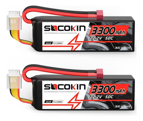 2 Baterias Lipo 22.2v 3300mah 50c 6s T Plug Socokin