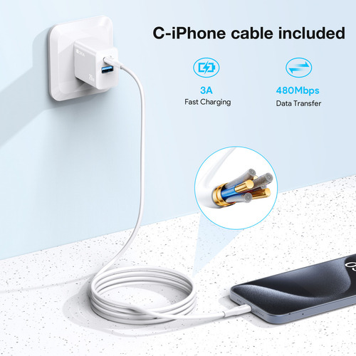 Cargador Doble Puerto Usb A Y Usb C 20w Cable Lightning