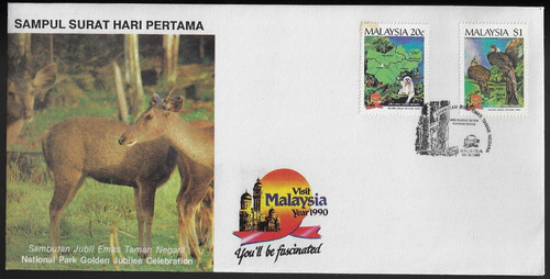 Malásia 1990 Fdc Com 2 Selos Alusivos Fauna Macaco E Ave