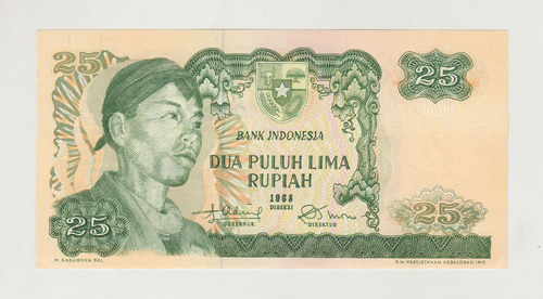 Billete Indonesia 25 Rupias 1968 Unc Pk106 (c85)