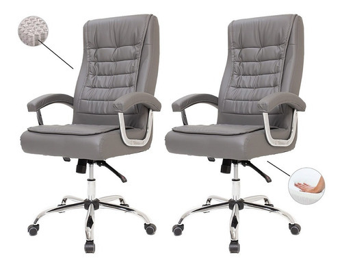 Silla de escritorio Cadeiras Inc Cadeira-Escritório-Presidente-Executiva-Alta-Confortável-Giratória A6629 ergonómica con tapizado de cuero sintético x 2 unidades