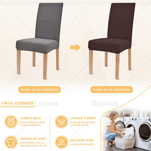 4 Pcs Silla De Comedor Elástica Removible Funda Protectora Color Café Diseño De La Tela Liso