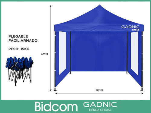 Imagen 7 de 10 de Gazebo 3x3 Plegable Portatil + Bolso Transporte Y Estacas