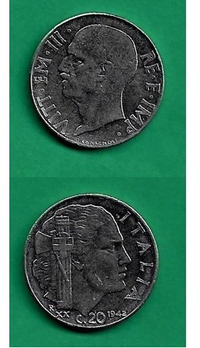 Grr-moneda De Italia 20 Cts 1942 Rey Vittorio Emmanuel I I I