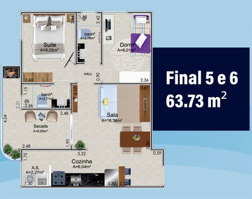 Imagem 4 de 14 de Apartamento, 2 Dorms Com 63.73 M² - Maracanã - Praia Grande - Ref.: Sh37 - Sh37