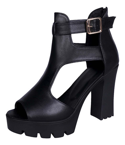 Zapatos De Tacón Alto Grueso Con Punta Abierta For Mujer, C