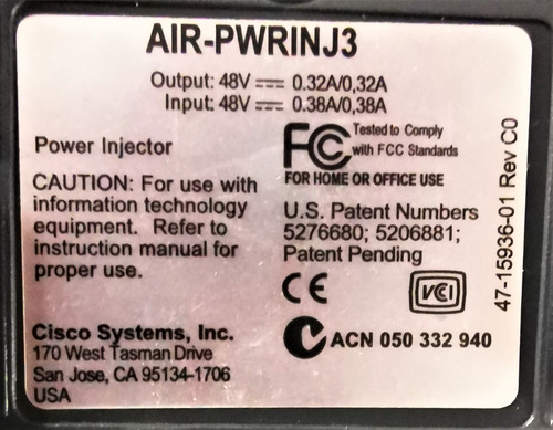 Cisco Power Injector Con Adaptador Incluido Poe Iva Incluido
