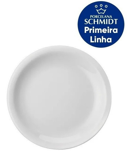 Conjunto De Prato Raso 26 cm 12 Pçs Porcelana Branca Schmidt