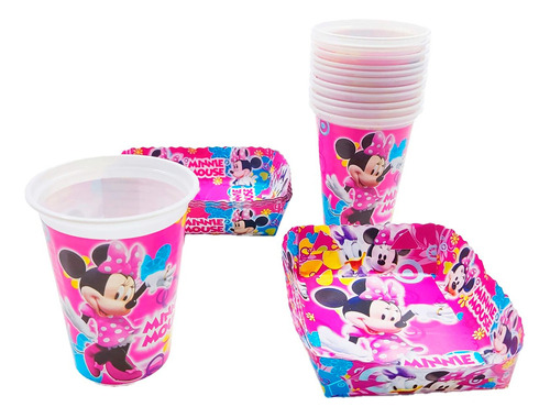 Kit 12 Vasos 12 Platos Decorativos Minnie Mouse