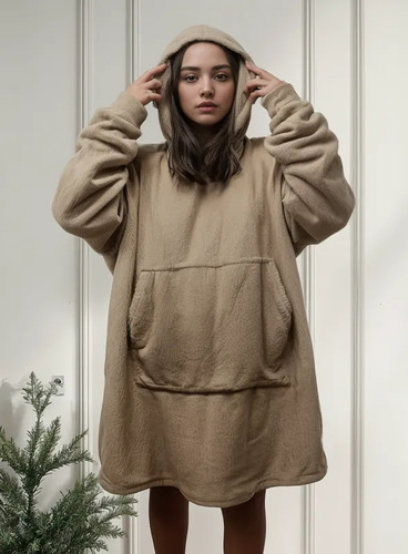 Buzo Manta Maxi Canguro Capucha Oversize Peluche Pijama Moda