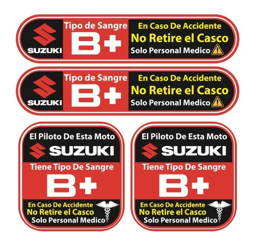 Sticker Tipo Sanguineo Reflejante Para Casco Motos Suzuki