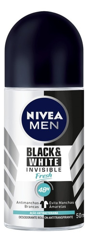 Desodorante Antitranspirante Men Roll On Black & White Invisible Fresh 50ml Nivea