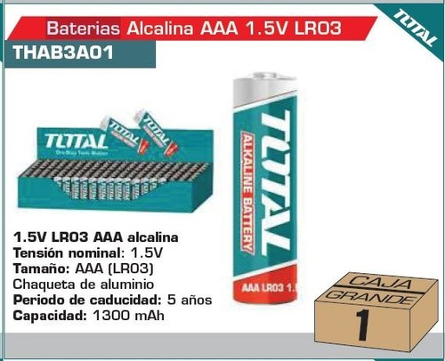Imagen 1 de 1 de Batería Alcalina Aaa 1.5v Lr03 Total Tools 10 Uni Por Pack.