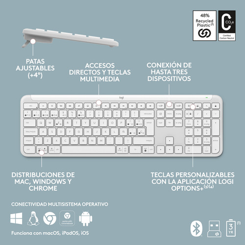 Teclado Inalámbrico Logitech Signature Slim K950 Blanco Esp.