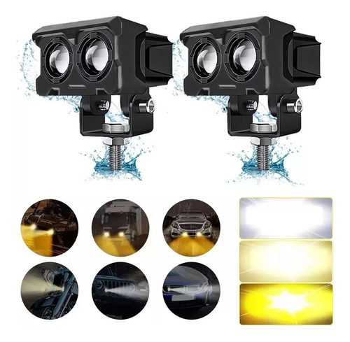 Kits De Faros Lupa Doble Color Spot Para Auto Moto 48000lm