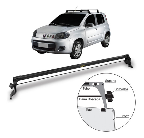 Rack Bagageiro Teto Para Fiat Uno Vivace 4 Portas Fixo Porta