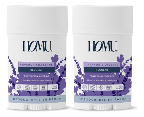 Homu Desodorante Natural En Barra 2 Pack- Todo Tipo De Piel Fragancia Lavanda Silvestre - Regular